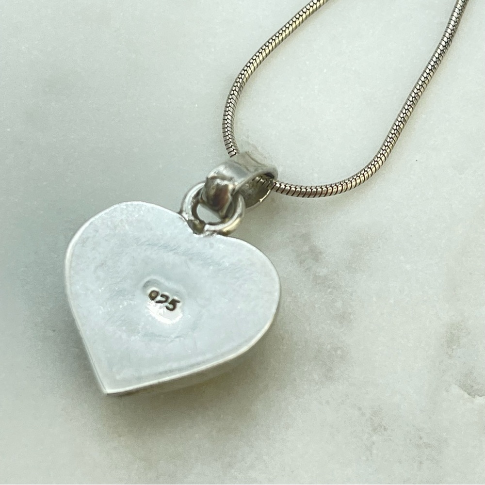 Silver ‘Forget Me Not’ Flower Heart Charm Pendant Necklace, Sterling Snake Chain - Picture 9 of 14